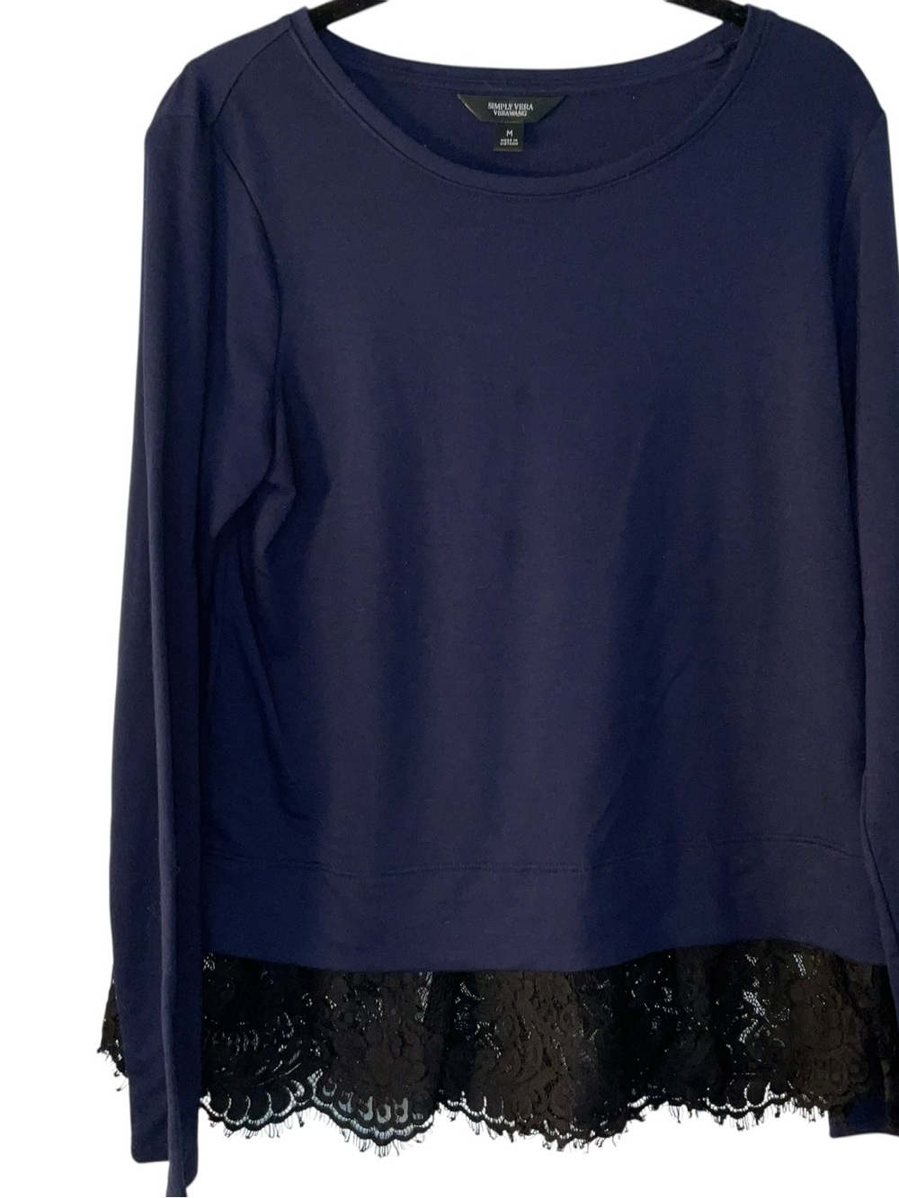 Simply Vera Vera Wang Navy Top with Black Lace Hem